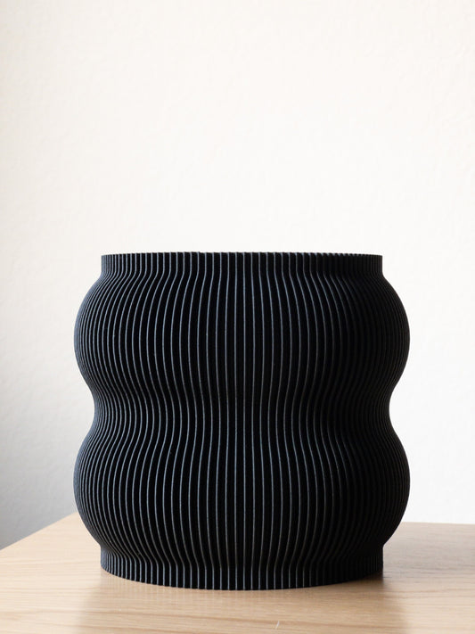 Black Groovy Planter Pot